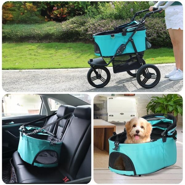 three wheel pet stroller with removable carrier